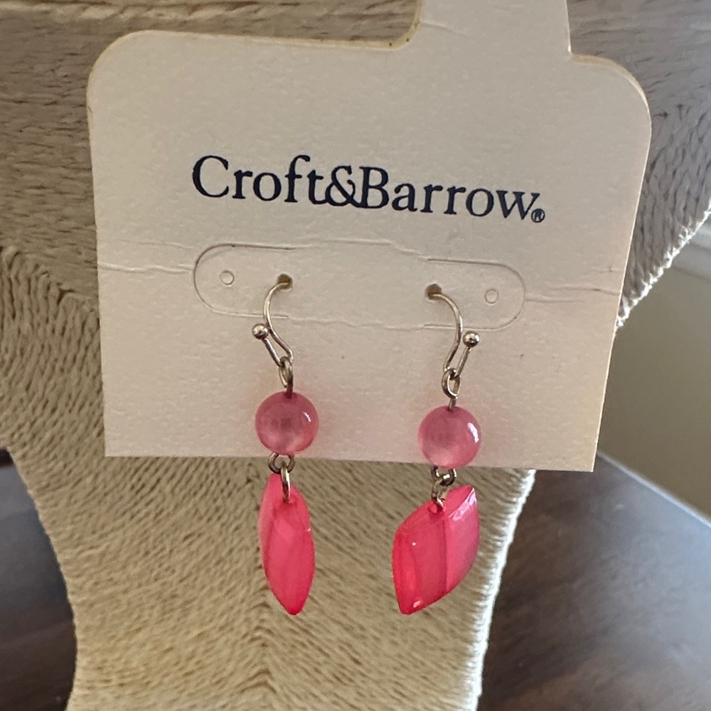 Croft & Barrow Pink Leaf Dangle Earrings